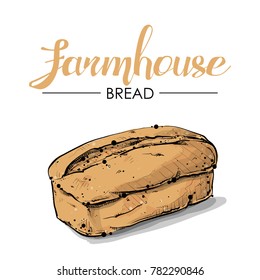 Farmhouse bread drawing. Sketch style. Vector.