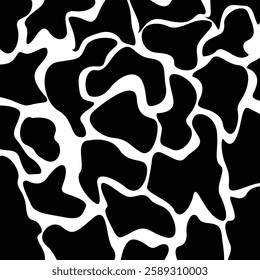 Farmhouse Cow Print Seamless Pattern Abstract Black and White Doodle Shapes