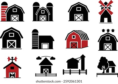 Farmhouse and farming icons set editable vector illustration
