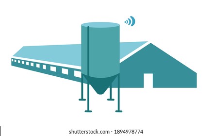 Farmhouse with feed silo. Cattle farm or pig farm, poultry farm. Flat illustration. Vector graphics. Suitable for the design of articles on agriculture, banners and other promotional items