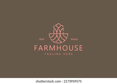 Farmhouse and Gardening Abstract Logo. Home and Ground Concept Illustration. Nature, Farm, Field, and Harvest Icon.