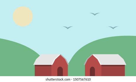 Farmhouse in the hill Background  Vector