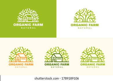 Farmhouse Logo Set In Line Art Design, A Good Branding Choice For Agribusiness And Local Organic Farm