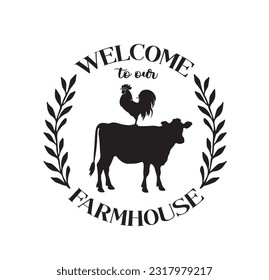 Farmhouse Monogram Vector Illustration. Circle floral wreath The Family.  Farmhouse Wreath leaf border Vector SVG silhouette cut out, Family round sign. svg