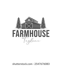 Farmhouse with pine tree for agriculture logo design