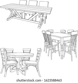 Farmhouse Table And Chair Digital Line Art 