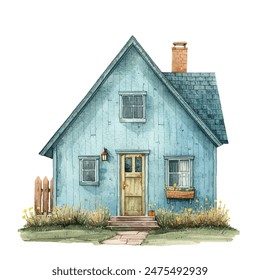 farmhouse vector illustration in watercolor style