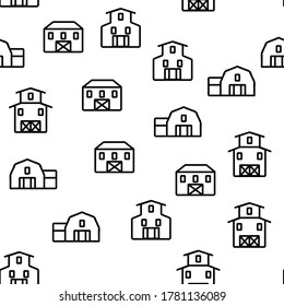 Farmhouse Vector Seamless Pattern Thin Line Illustration
