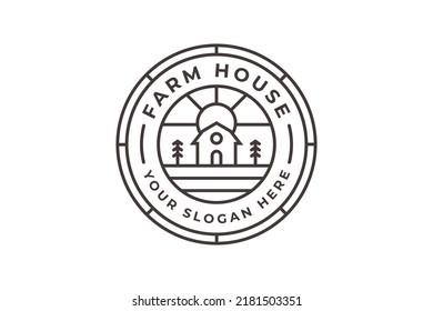 Farmhouse, Warehouse Or Barn, Simple Vintage Logo Design With Line Art Style