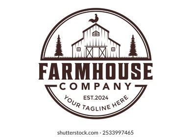 Farmhouse, armazém, celeiro logotipo vintage. ilustração de vetor de design de logotipo desenhado à mão do campo