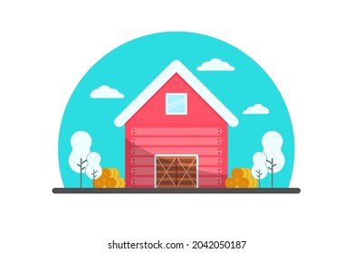 Farmhouse and winter construction, agricultural industry and vector vector rural buildings Illustration