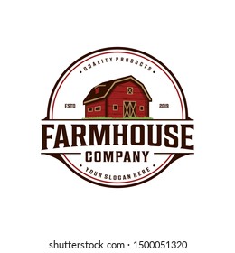 Farmhouse,almacén / granero diseño de logotipo vintage. Logo dibujado a mano en el campo