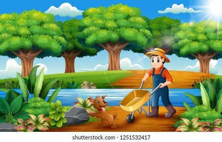 Farming activities on the park with animals