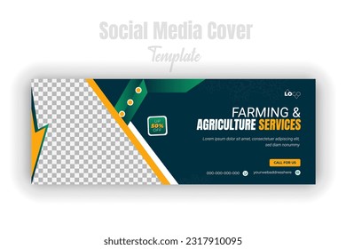 Farming and agricultural services or Landscaping Service Social media cover banner or web banner template. Garden, agro farm, agriculture, farming, organic, lawn care for multipurpose promotion