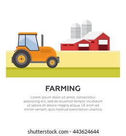 Farming and agriculture background, tractor and barn eps10