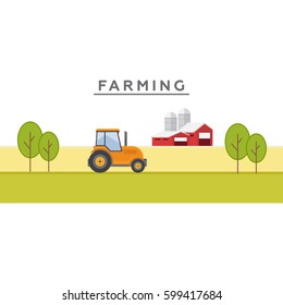 Farming and agriculture background, tractor and barn eps10