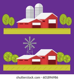 Farming and agriculture background, tractor and barn 