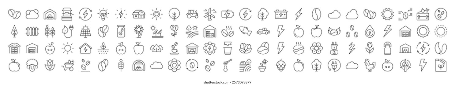 Farming, Agriculture, Coffee, Apple, Harvest Simple Icon Collection. Editable Stroke. Perfect for Infographics, Articles, Books, Flyers, Banners 