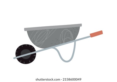 Farming and agriculture concept. Sticker with large hand wheelbarrow for transporting soil or gardening. Farm equipment or inventory. Cartoon flat vector illustration isolated on white background