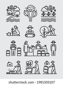 Farming Agriculture Gardening Vector Line Icons Set