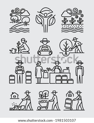 Farming Agriculture Gardening Vector Line Icons Set