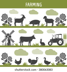 farming agriculture and farming horticulture, gardening and stock raising. Vector Illustration isolated objects on a white background / agriculture and farming