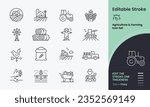 Farming and Agriculture Icon collection containing 16 editable stroke icons. Perfect for logos, stats and infographics. Edit the thickness of the line in any vector capable app.