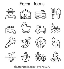 Farming & Agriculture Icon Set In Thin Line Style