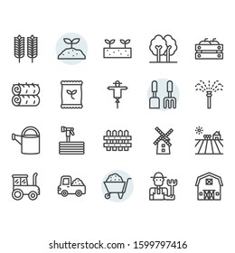 Farming and agriculture icon and symbol set in outline design
