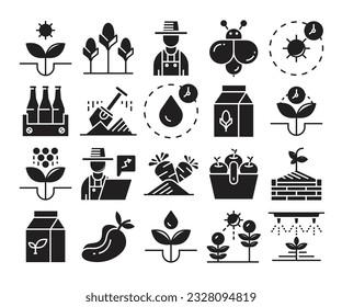 farming and agriculture icons set