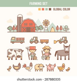 farming and agriculture infographic elements for kid including characters and objects