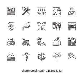 Farming, Agriculture, Land, Formal Garden, Agricultural machinery, Tool, Line Icons, Vector and Illustration
