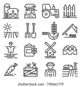 Farming and agriculture life icon set. Vector Line style illustrations