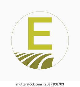 Farming and Agriculture Logo On Letter E Concept For Bakery, Bread, Cake, Cafe, Pastry Symbol