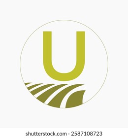 Farming and Agriculture Logo On Letter U Concept For Bakery, Bread, Cake, Cafe, Pastry Symbol