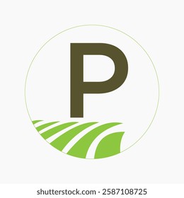 Farming and Agriculture Logo On Letter P Concept For Bakery, Bread, Cake, Cafe, Pastry Symbol