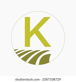 Farming and Agriculture Logo On Letter K Concept For Bakery, Bread, Cake, Cafe, Pastry Symbol