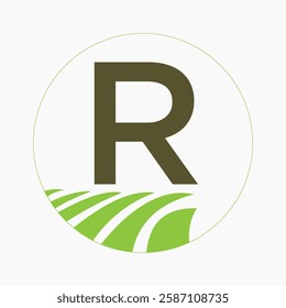 Farming and Agriculture Logo On Letter R Concept For Bakery, Bread, Cake, Cafe, Pastry Symbol