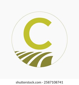 Farming and Agriculture Logo On Letter C Concept For Bakery, Bread, Cake, Cafe, Pastry Symbol