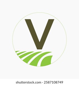 Farming and Agriculture Logo On Letter V Concept For Bakery, Bread, Cake, Cafe, Pastry Symbol