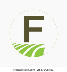 Farming and Agriculture Logo On Letter F Concept For Bakery, Bread, Cake, Cafe, Pastry Symbol