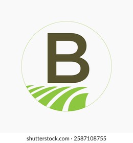 Farming and Agriculture Logo On Letter B Concept For Bakery, Bread, Cake, Cafe, Pastry Symbol