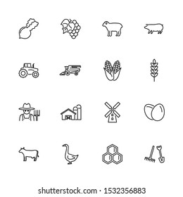 Farming, Agriculture outline icons set - Black symbol on white background. Farming, Agriculture Simple Illustration Symbol - lined simplicity Sign. Flat Vector thin line Icon - editable stroke