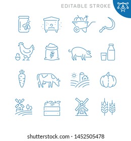 Farming and agriculture related icons. Editable stroke. Thin vector icon set