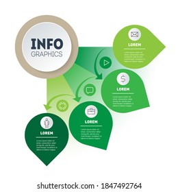 Farming and agriculture technologies infographics concept in 4 parts. Growth and development of Green technology. Infographic in the form of a sector. Presentation, chart or timeline with four steps.