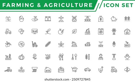 Farming, Agriculture - thin line web icon set. Outline icons collection