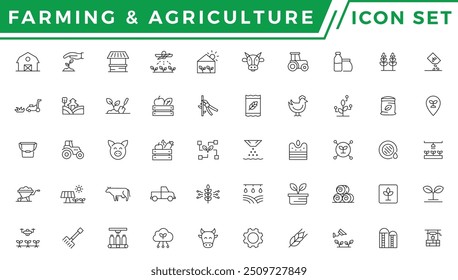 Farming, Agriculture - thin line web icon set. Outline icons collection