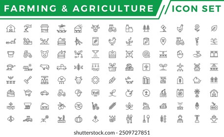 Farming, Agriculture - thin line web icon set. Outline icons collection