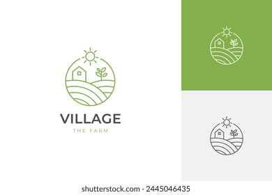 Farming agronomy Logo icon design wit House Tree and Sun graphic Simple Logo. Organic Life Style Branding vector logo template