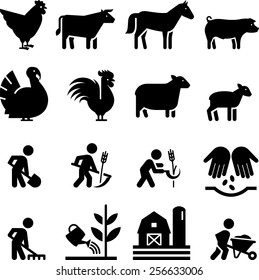 Farming, animal and other agricultural icons